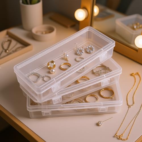 Image of Goodma 8 Pieces Rectangular Empty Mini Clear Plastic Organizer Box | 6.5 x 2.56 x 1.38 Inch, Hinged Lids, For Small Items, Craft Projects