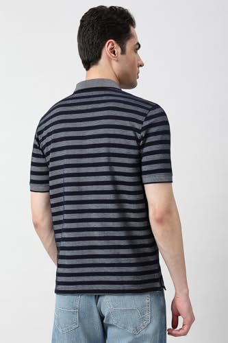 Image of Peter England Men's Cotton-Polyester Blend Striped Polo T-Shirt | Casual Wear | Durable & Trendy Regular Fit
