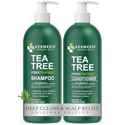 KESMEDIK Tea Tree Oil Shampoo and Conditioner MaxTherapy Set, Itchy Scalp Relief, Refreshes &...