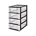 Iris Ohyama, Schubladenschrank, Schubladencontainer, 4 Schubladen mit 7 L, Format A4, durchsichtige Schubladen, Büro, Wohnzimmer - Organizer Chest OCH-2004 - Schwarz