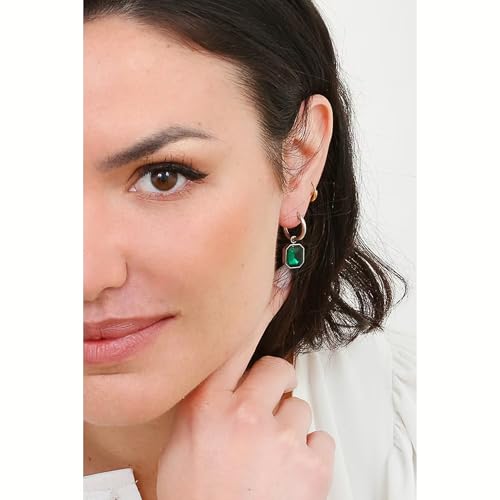 Image of El Regalo Stainless Steel Rectangular Cut Rhinestone Hoop Earrings - Elegant 18K Gold Plated Waterproof Vintage-Inspired Cubic Zirconia Huggie Hoops for Women