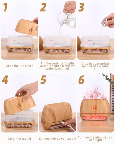Nuxory Diffusore di Aromi con Effetto Fiamma, 250ml 7 Colori Diffusore di Oli Essenziali con Luce a Effetto, diffusore di aromaterapia a fiamma per Casa, Spegnimento Automatico, Silenzioso - 9