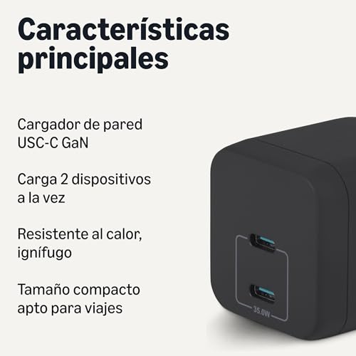 Miniatura 2 de Amazon Basics Cargador de Pared USB-C Nano GaN de Carga Rápida, 35W y 2 Puertos para Tablets y Teléfonos, Negro