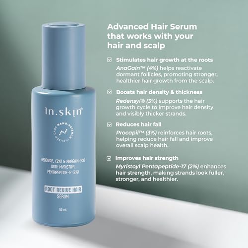 Image of in.skin Root Revive Hair Growth Serum for Hair Fall Control & New Hair Growth | With 4% AnaGain, 3% Redensyl, 3% Procapil & 2% Myristoyl pentapeptide-17 | For All Hair Types | 50 ml