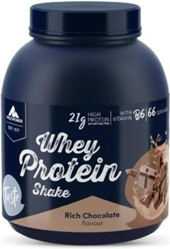 Multipower Whey Protein Shake Pulver 2 kg, Protein Pulver mit Schokoladen-Geschmack und Vitamin B6, ideal zur Regeneration des Körpers nach dem Sport