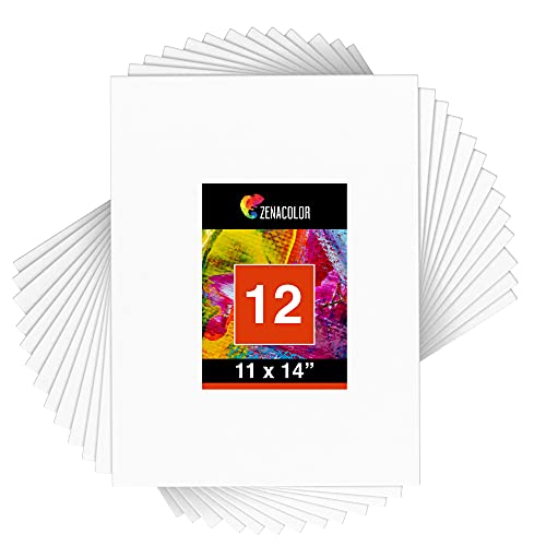 Zenacolor - Set of 12 Canvas Boards for Painting Art - 11x14inch Canvas for Acrylic Painting - Painting, Drawing & Art Supplies, Canvases for Painting- 100% Acid-Free Painting Supplies White Board.