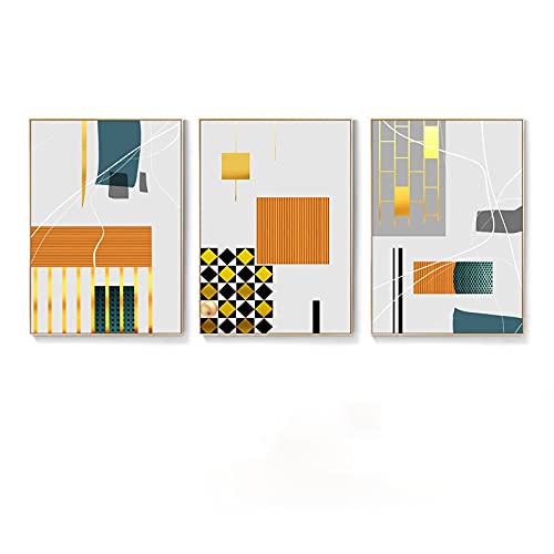 Peinture abstraite simple nordique pour réchauffer un salon blanc : lot de 3 toiles 50x70cm