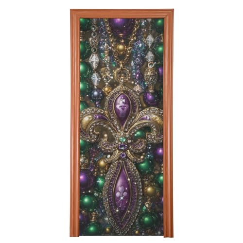 FLildon Mardi Gras Glitter Fleur De Lis Door Cover Decoration, Party Accessory Porch Decor for Festive Ornament Room Door Covers 35 x 79 Inch