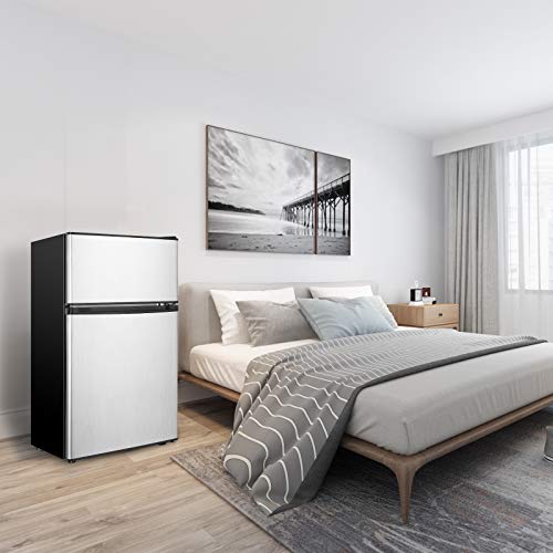 HAILANG Mini Fridge With Freezer,3.2 Cu.Ft Compact Refrigerator,Mini Refrigerator With 2 Doors For Bedroom,Office,Kitchen,Apartment,Dorm(sliver) on Fridge.com