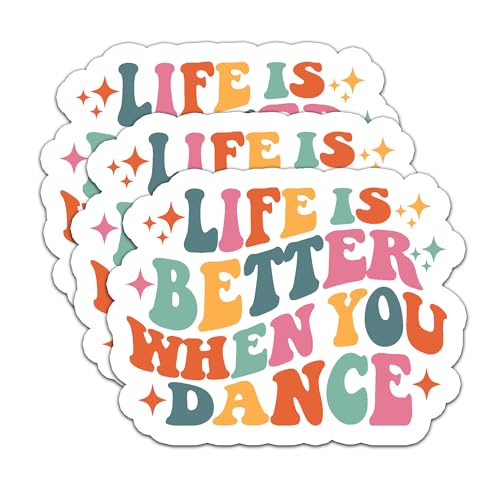 (3Pcs) Life is Better When You Dance Sticker Retro Dancing Waterproof Vinyl Decals for Books Laptops...