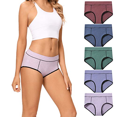 Image of POKARLA Women's Cotton Stretch Underwear Briefs Ladies Mid Rise No Muffin Top Hipster Panties Multipack
