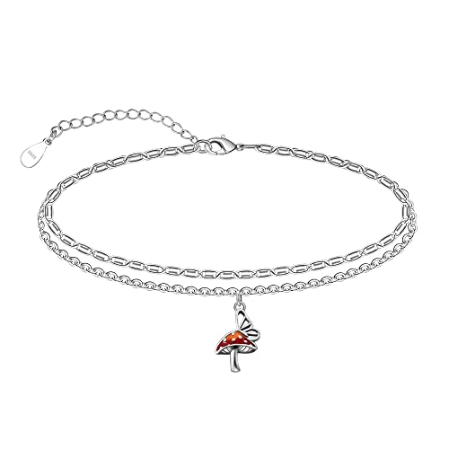 Image of CHIC & ARTSY 925 Sterling Silver Ankle Bracelets for Women, Adjustable Layered Foot Chains with Nature & Symbol Charms, Lightweight Comfort Fit Boho Beach Everyday Jewelry