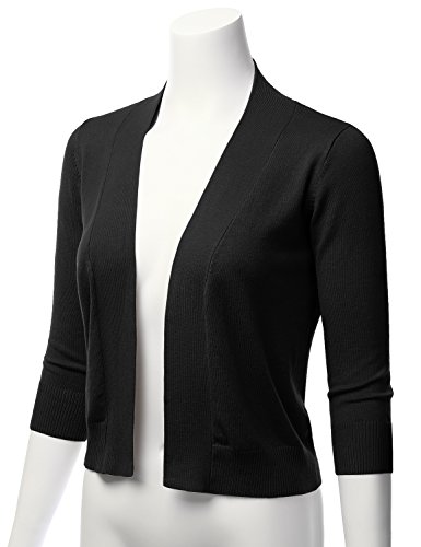 LALABEE Women's Classic 3/4 Sleeve Open Front Cropped Bolero Cardigan-Black-M