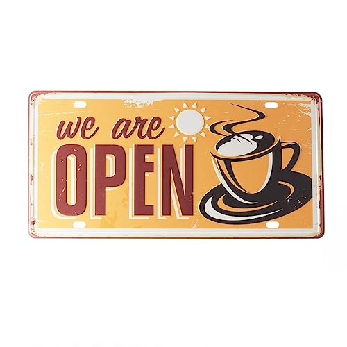 Image of Eazywagon We are open Coffee Multipurpose Metal Signs - License Wall Plate, Decorative Car Tag - Ideal for Cafe, Restaurant, Shop, Home, Hotel, Club, Office, Living Area