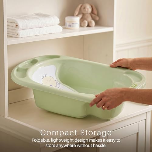 Image of Baybee Lullie Baby Bath Tub for Kids with Anti-Slip Base & Easy Drain | Babies Bathtub with Built-in Soap & Accessory Holder | Spacious Baby Bath Tub for 0-5 Years Boys Girls (Green)