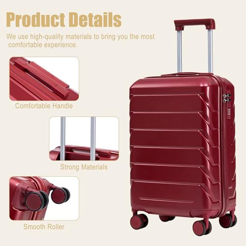 Image of 20 Inch ABS Hard Shell Travel Checked Luggage With Combination Lock, Red