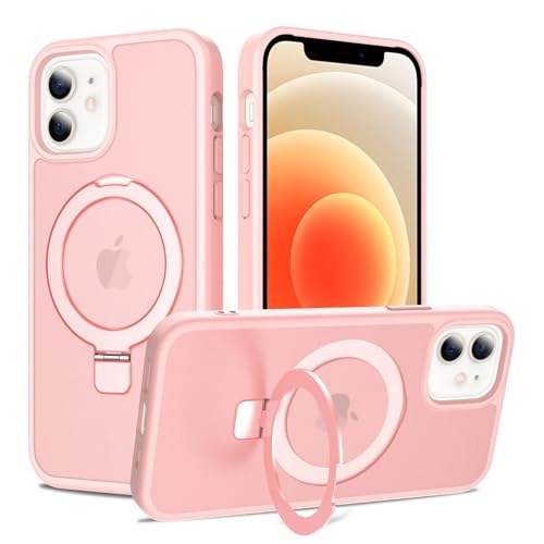 Image of Magnetic for iPhone 12 Pro Case & iPhone 12 Case, 6.1 inch, Compatible with MagSafe, Rugged Kickstand, Not-Yellowing Military-Grade Protection, Matte Pink