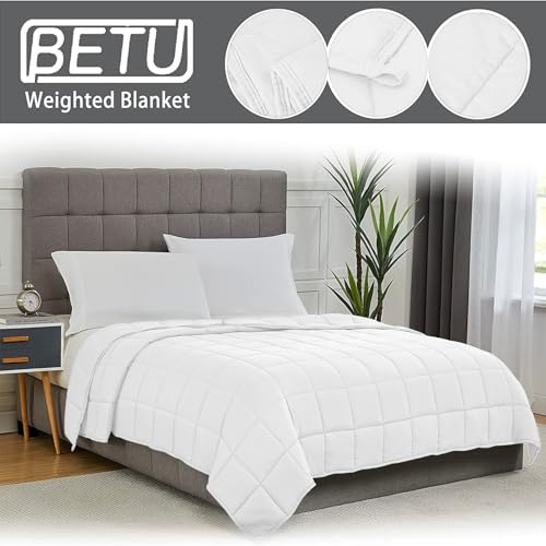 White Weighted Blanket for Adults 15lbs, 60"x80", Queen Size Cooling Heavy Throw Blanket for 130-220lbs, Microfiber Soft Thick Big Blankets Weighted Comforter Gift for Sleeping