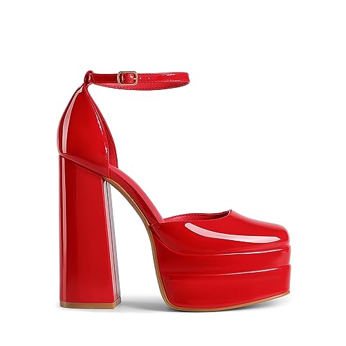 Image of DREAM PAIRS Women's High Chunky Platform Closed Toe Block Heels Square Toe Ankle Strap Dress Wedding Party Pumps Shoes Aurelia