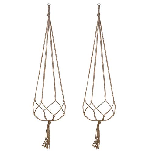 Lot de 2 suspensions créatives de qualité supérieure en jute naturelle et corde macramé pour pot de fleurs avec porte-clés - Décoration d'intérieur ou d'extérieur - 4 pieds - 122 cm