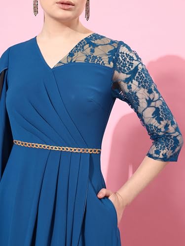 Image of Miss Chase Women's Round Neck Cap Sleeves Lace Knee -Long Skater Dress