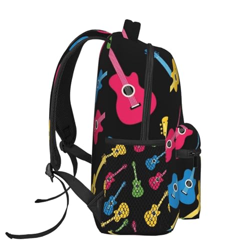 Adjustable Padded Straps Backpack, Perfect for Running, Travel, and Hiking Rock And Roll Guitars Black Design3