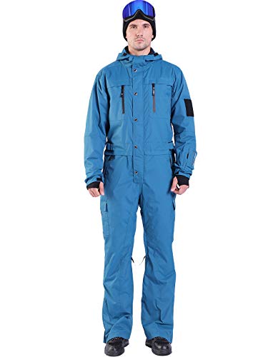 Men's Soild Waterproof One Pieces Snowsuits Overall Jumpsuits Ski Suits for Downhill Skiing