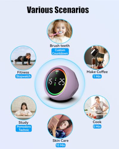 Image of Pomodoro Timer Cube, Productivity Timer for Kids with 1, 5, 10 Min Preset Countdown, Stopwatch and Custom Countdown, for ADHD, Study, Work, Fitness, Cooking (Purple)