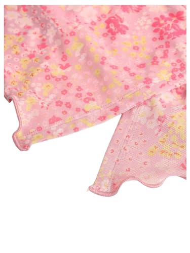 Milumia Girl's Floral Strapless Mesh Tube Tops Lettuce Trim Ruched Slit Bandeau Tops3