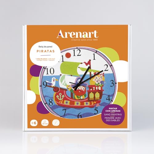 Arenart | Lámina Reloj Barco Pirata Ø30 cm | para Pintar con Arenas de Colores | Manualidades para Niños | Dibujo Infantil | Pintar por números | +6 años