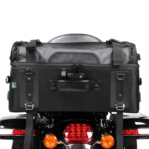 Niche Cruiser Motorcycle Tail Bag, 59L Rear Seat Bag with TSA Number Lock, High-Capacity Luggage for Travel, Helmet & Gear Bag with Waterproof Rain Cover - Universal Fit (NMO-2307)