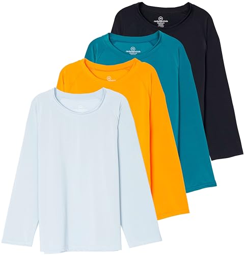 Image of Real Essentials 4 Pack: Girls' Rash Guard Swim Shirts - Long Sleeve UPF Sun Protection Tops (Ages 4-16)