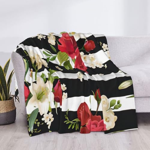 Couverture de lit d'exception EdWal microfibre de prestige imprimé floral et rayures chic
