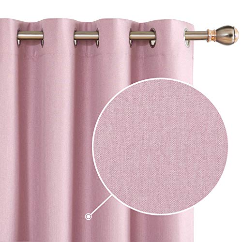 Deconovo Lot de 2 Rideaux à Oeillets Chambre Adulte Effet Lin Occultants Complet Isolants Thermique Anti Froid Epais Rideaux Opaques Salon Cuisne Rideaux Rose 132x229cm