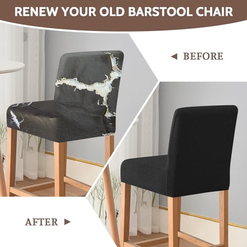 Image of FUANGUI Bar Stool Covers Set of 4, Stretch Bar Stool Seat Covers | Washable Removable Bar Chair Covers with Backs Slipcovers, Bar Chair Covers Square for Kitchen Dining Room Cafe