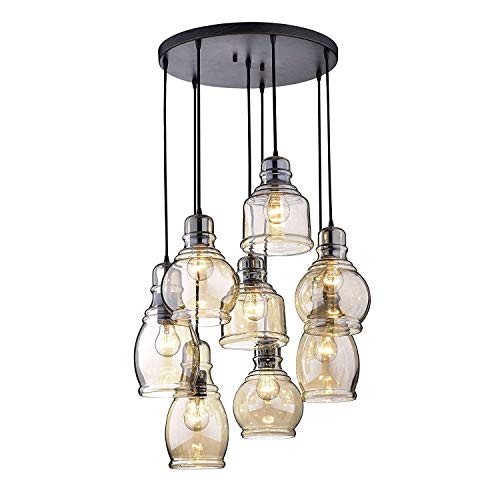 Morechange Vintage Kitchen Island Lights Fixtures 8-Light Linear Glass Chandelier, Cognac Glass Hanging Pendant Lighting Rustic Ceiling Lights Fixtures With Round Plate For Dining Room Cafe Bar #TOP6