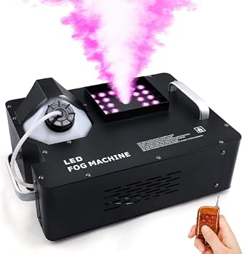 LED DMX Smoke Fog Machine Stage Lighting with Remote Sprayer, 1500W RGB 3 in 1, 1500W Upward Angled Steam Column Smoke Machine for Wedding Family Party Disco Spray Smoke Machine 24 Lamp Beads