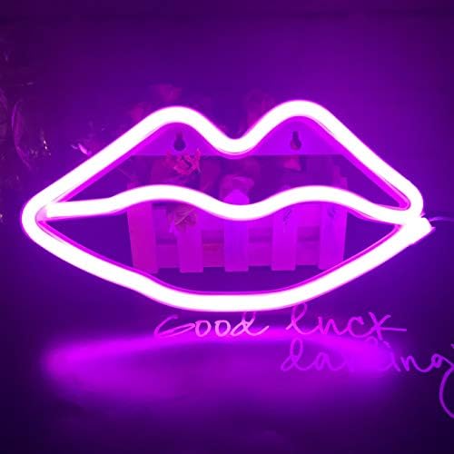 Nordstylee Neon Lips Signs Battery Powered Art Decorative Lights for Valentine's Day Gift/Children's room/Birthday Party/Holiday/Wedding Decoration (Pink)