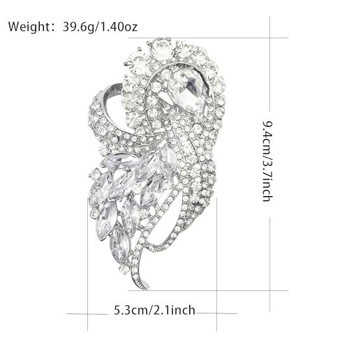 Image of LAXPICOL Vintage Clear Austrian Crystal Elegant Flower Bouquet Wing Brooch for Women
