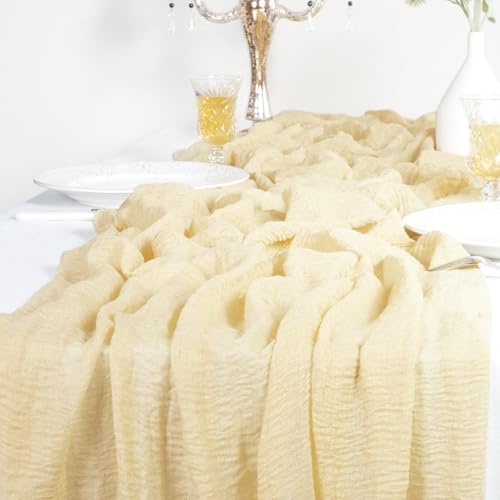Käsetuch Tischläufer Beige, LIUCONGBD 300 x 90cm Boho Tischdecke Musselin Stoff Tischdeko, Stoffservietten Tisch Table Runner für Hochzeitsdeko Geburtstag Babyparty Dusche Party Valentinstag