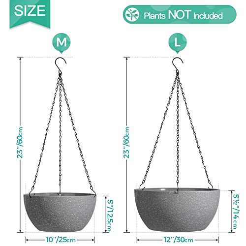 T4U 10 Inch Hanging Planters For Indoor Outdoor Plants - 2 Pack Plastic Hanging Plant Basket With Drainage Hole, Round Hanging Flower Plant Pot For Garden Home Decor (Grey) #TOP4