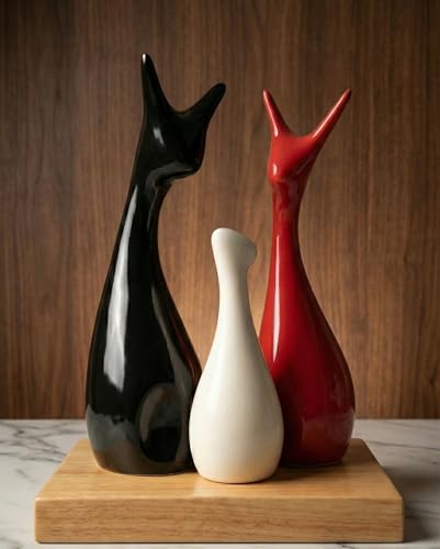 Image of Home Decor Lucky Deer Family Ceramic Figures Set of 3 | Matte Finish Decorative Showpieces for Living Room Office Dining Table | Elegant Gift Decor Items (Black, Red, White)