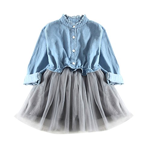 Preisvergleich Produktbild Kinderbekleidung,Honestyi Kleinkind Baby Mädchen Denim Kleid Langarm Prinzessin Tutu Kleid Cowboy Kleidung (90,Hellblau)