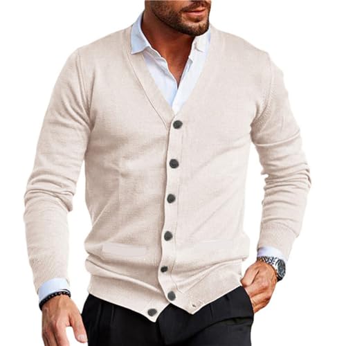 Photo de Chandail Homme Tempérament All-Match Tendance Tricots Veste Homme Casual Classique Mode Chandail Veste Homme Slim Fit Confortable Chaud Cardigan Homme J-White XL