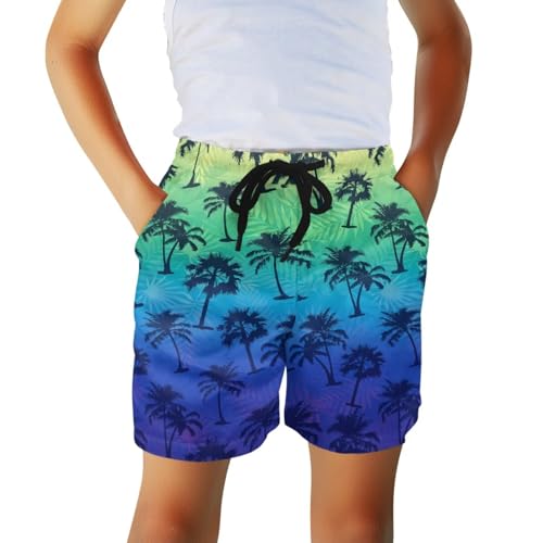 Boys Swim Trunks with Pocket Palm Hawiian Swimwear Bathing Suits Swim Shorts for Boy 4-11T2