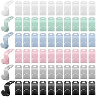 FRIUSATE 60PCS Clothes Hanger Connector Hooks - 6 Colours - Space Saving Hanger Hooks, Hanger Clip Drop Connecting Hangers, Mini Cascading Hanger Extender Clips for Clothes Coat Wardrobe Closet