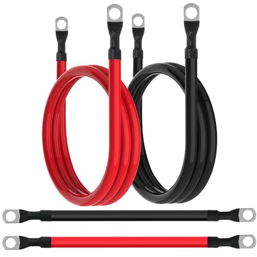 TUELETFU 4 AWG Battery Cable 4 Gauge Battery Cables 4AWG Power Inverter Wires Cables with 3/8 inch Lugs for Solar Systems, RVs, Campers, Travel Trailers, Cars (1FT + 4FT)