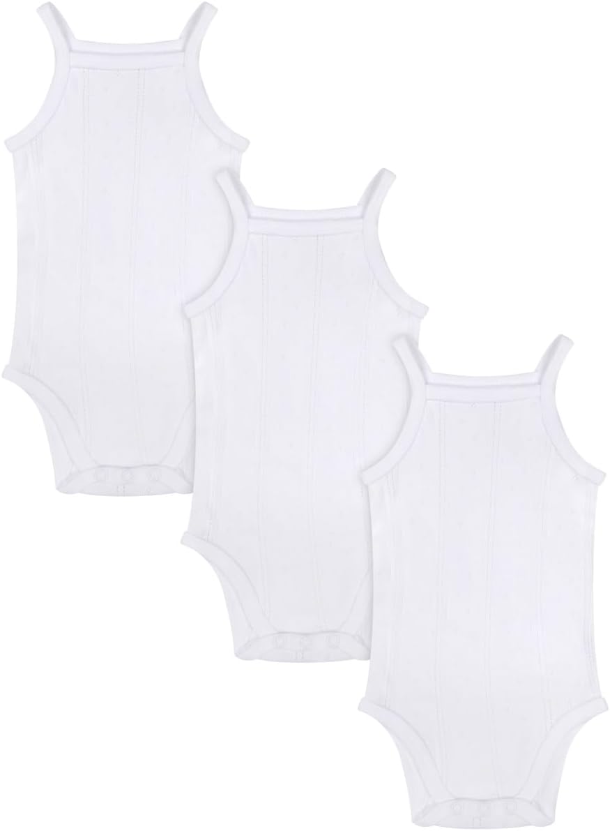 Buyless Fashion Baby Boy White Eyelet Camisole Sleeveless Onesies In Soft Cotton
