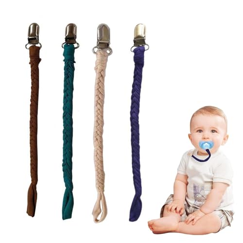 Cadena Chupetes de Clip para Bebé, 4pcs Cadenas de Chupete de Algodón, Paquete Clips para Chupete de Algodón, Chupete de Algodón, Chupete Bebé Clips Porta Adaptador para Niños y Niñas Recién Nacidos