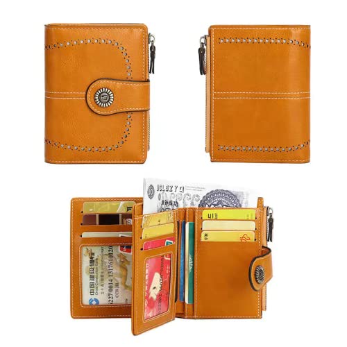 Wallet for Women Genuine Leather RFID Blocking Large Capacity Trifold Ladies Purse, Yellow, One Size2
